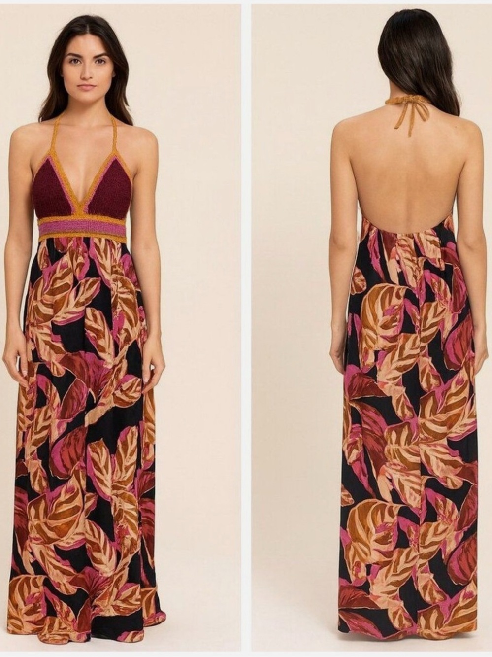 Crochet - Style Long Halter Dress